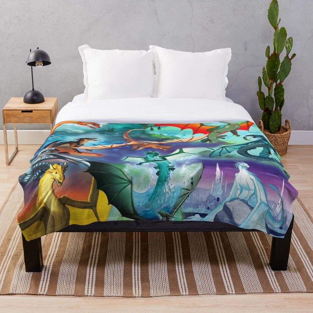 Cozy fantasy dragon plush blanket featuring Wings of Fire inspired design