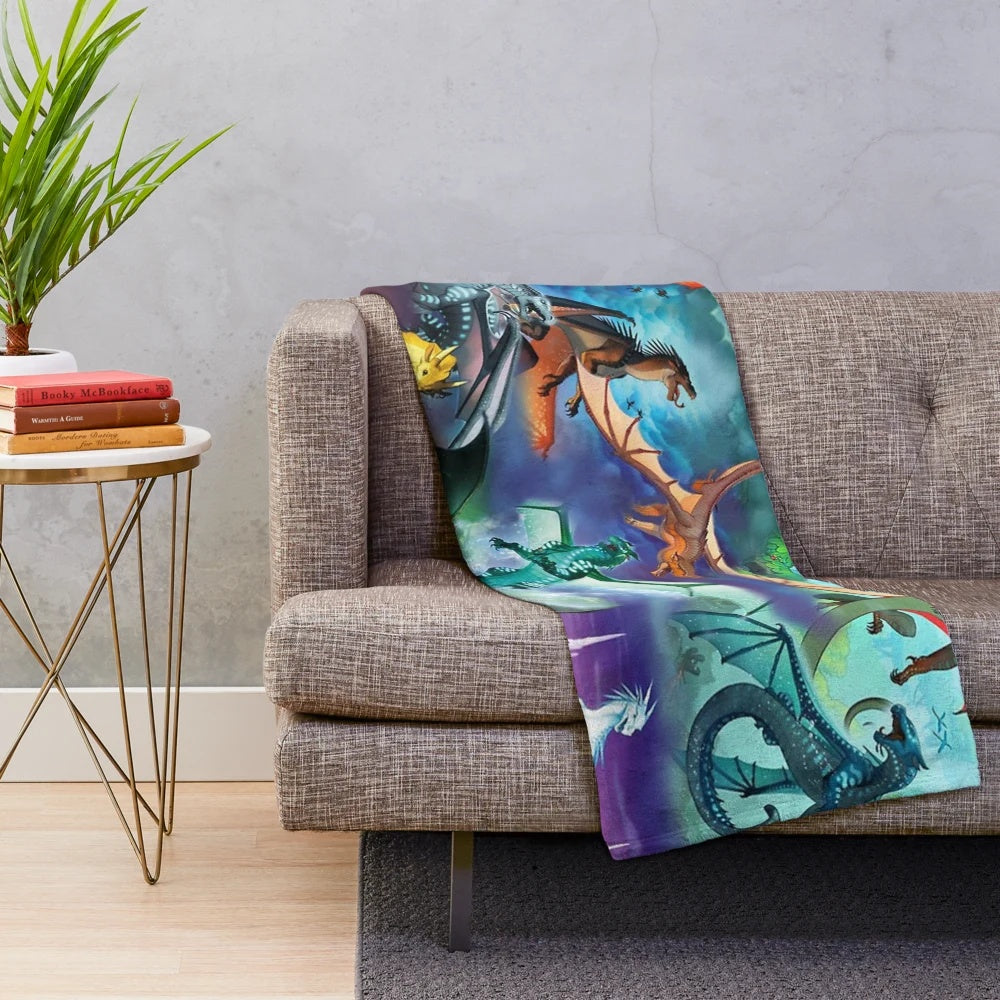 Cozy fantasy dragon plush blanket featuring Wings of Fire inspired design