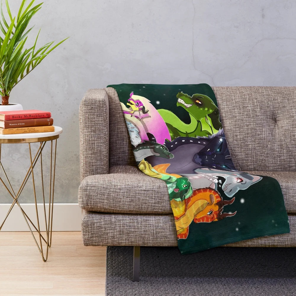 Wings of Fire inspired plush blanket featuring mythical dragon characters