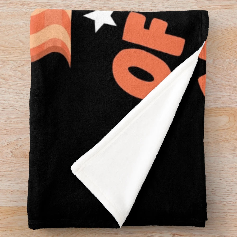 Plush blanket with a fantasy football and bacon themed design