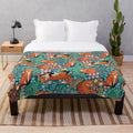 Soft and plush blanket featuring a fantasy forest design with cute woodland animals like foxes and dogs.