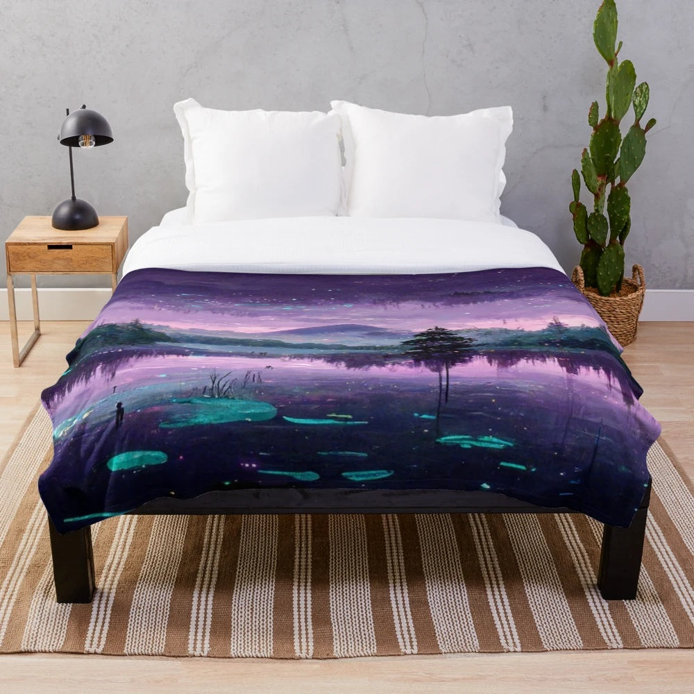 Cozy fantasy forest plush blanket with anime and Ghibli-inspired designs