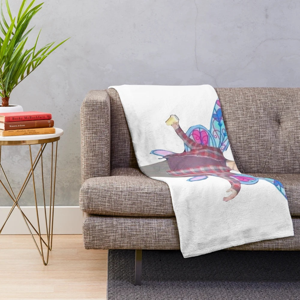 Fairy-themed plush blanket with image of Dylan O'Brien