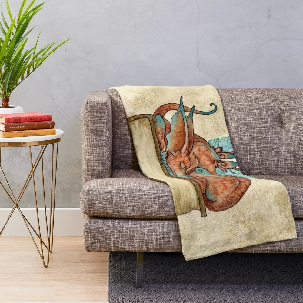Soft, plush fantasy-themed blanket with whimsical dragon and fairy design