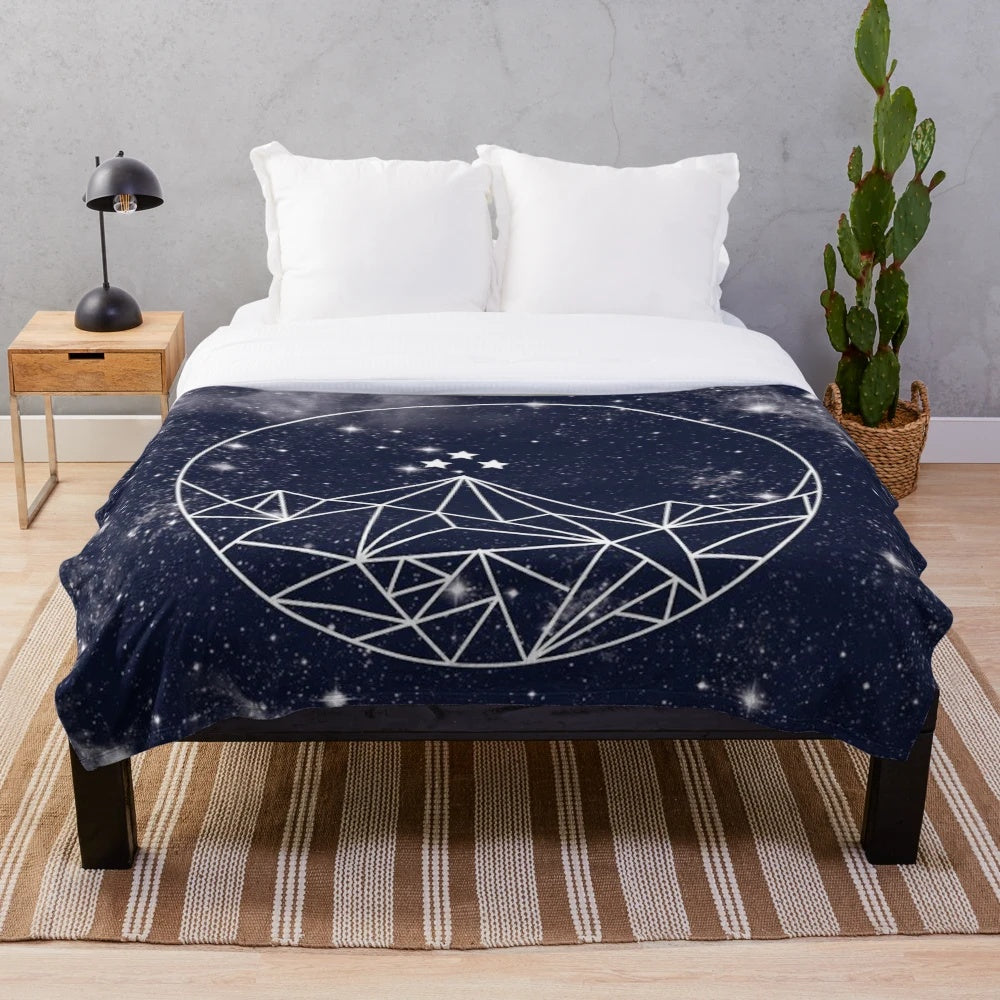 Plush blanket featuring a night sky, stars, and mountains inspired by the A Court of Thorns and Roses book series