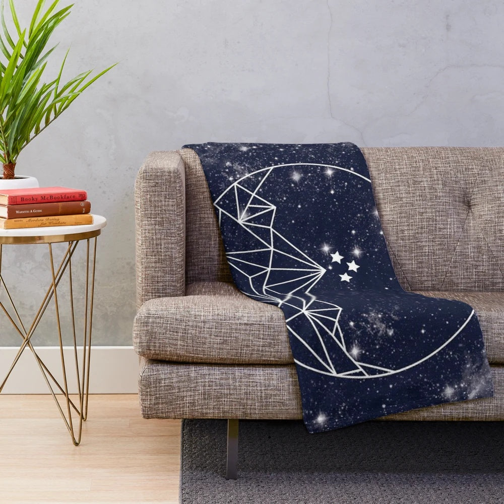 Plush blanket featuring a night sky, stars, and mountains inspired by the A Court of Thorns and Roses book series