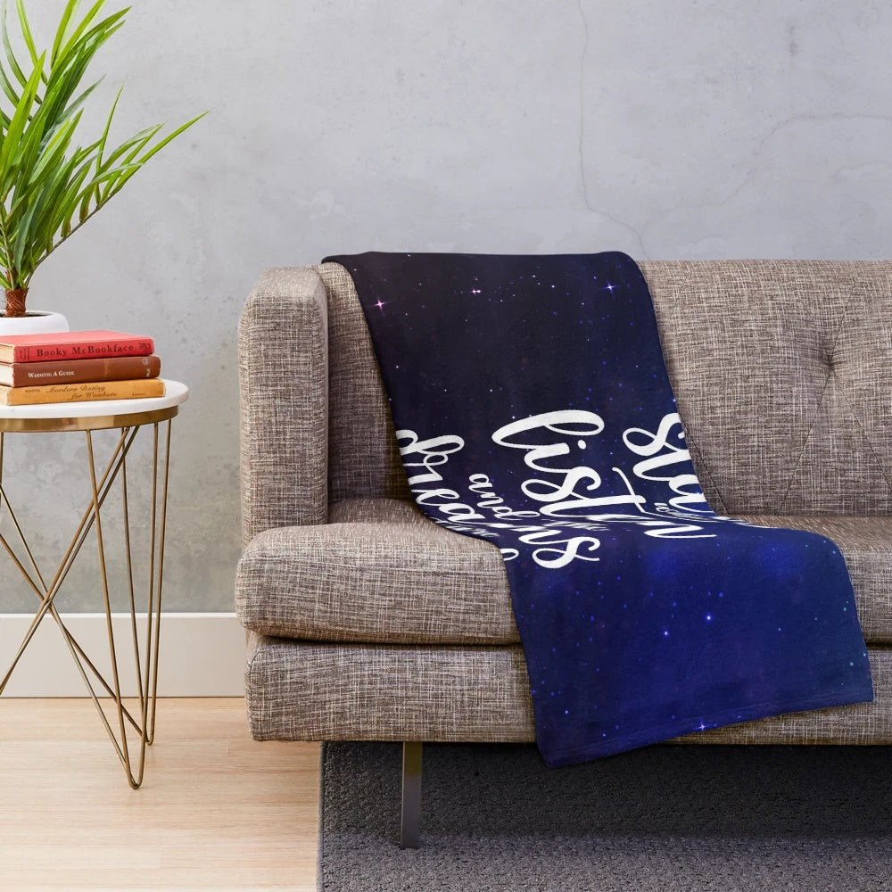 Plush blanket with watercolor and typography design inspired by the Night Court fantasy book series