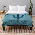 Percy Jackson inspired plush blanket featuring characters and symbols from the Greek mythology book series