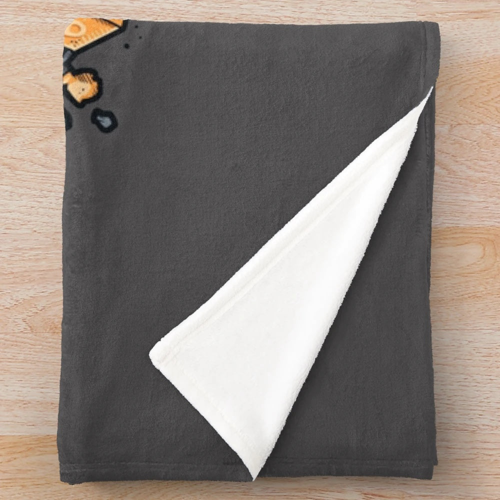 Closeup of a plush blanket with a fantasy RPG design