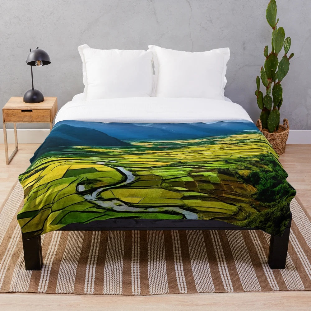 Plush blanket featuring a beautiful landscape of farm lands