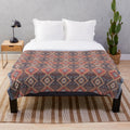 Plush blanket with Moroccan-inspired oriental artwork and rustic farmhouse style
