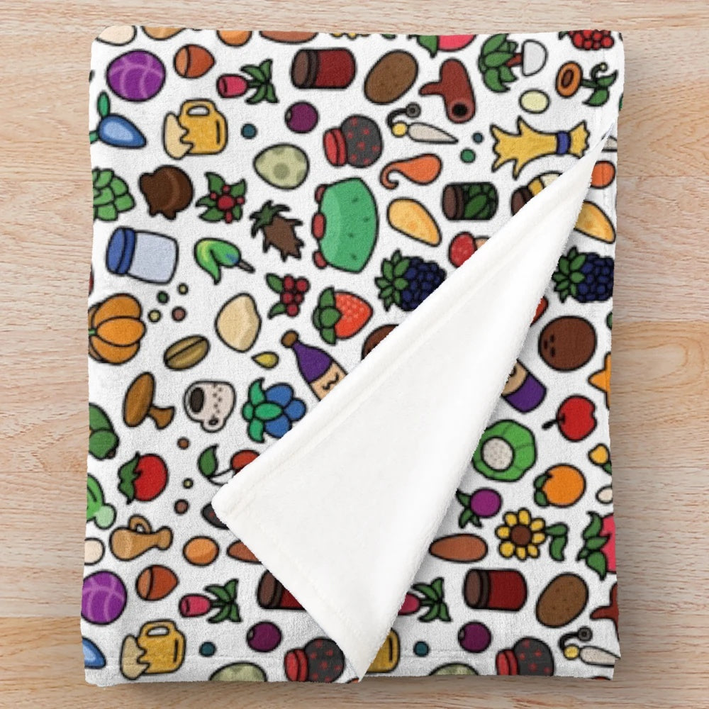 Plush blanket featuring farming and countryside motifs