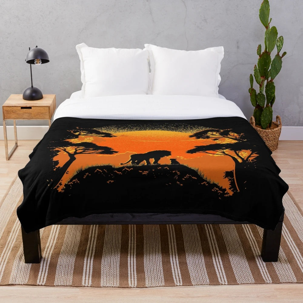 Plush blanket featuring a father and son lion design, inspired by The Lion King