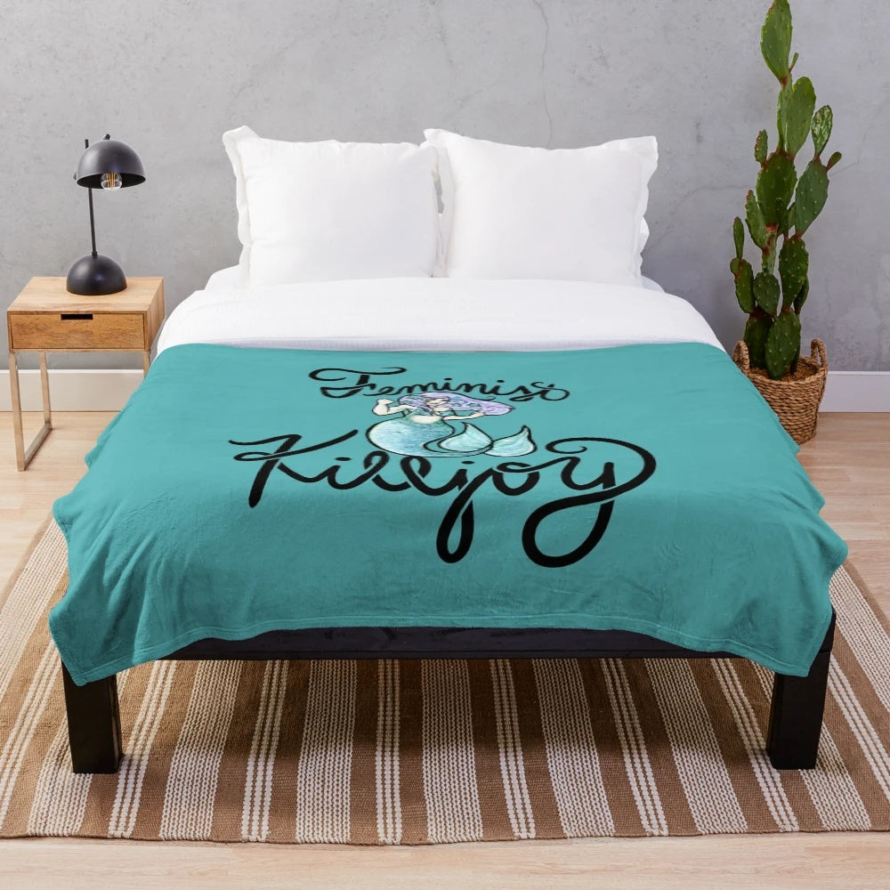 Feminist Killjoy Plush Blanket with Mermaid and Legendary Animal Design