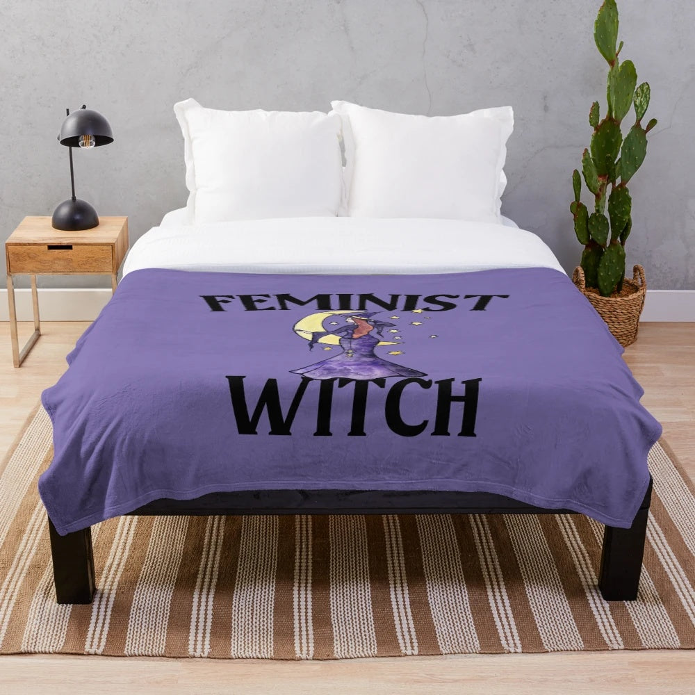 Soft plush blanket featuring a feminist witch design for a cozy, witchy home