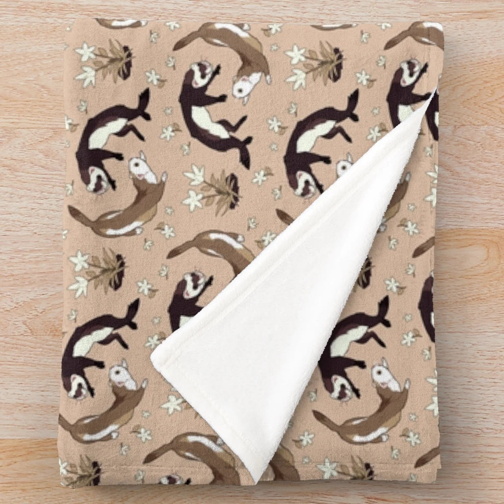 Ferrets and Flowers Plush Blanket with Soothing Nature-Inspired Design