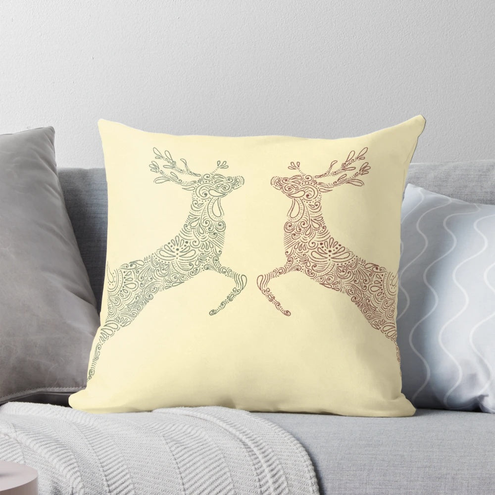 Festive reindeer pattern pillow for cozy holiday home decor