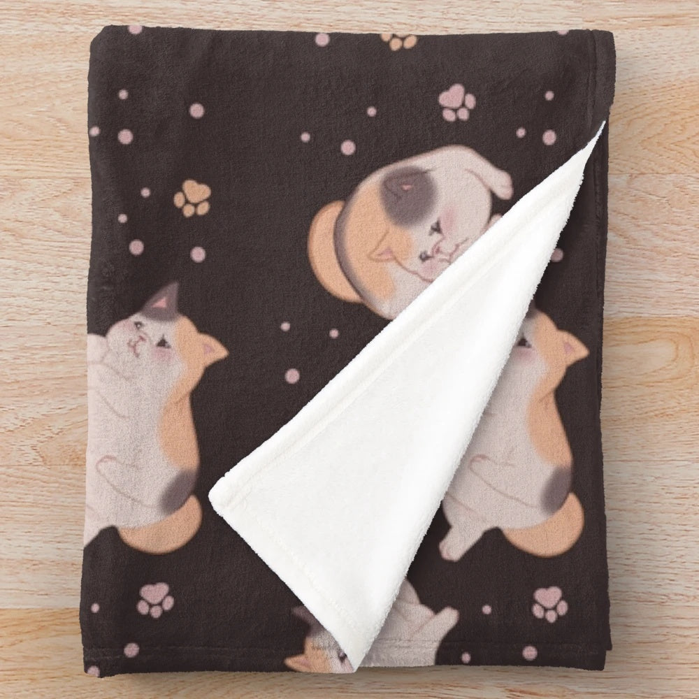 Soft and fluffy plush blanket featuring adorable chubby cats inspired by the popular game FFXIV