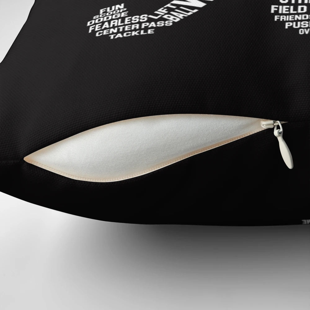 Field hockey words printed on a soft, plush pillow