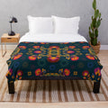 Fiesta folk blue plush blanket with abstract modern pattern