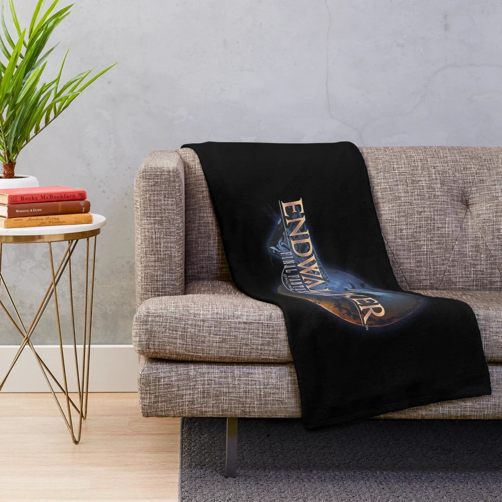 Final Fantasy XIV Endwalker inspired plush blanket featuring the game's logo