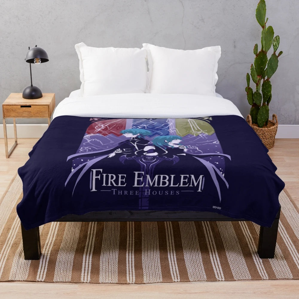 Fire Emblem Three Houses Plush Blanket featuring Byleth, Claude, Dimitri, and Edelgard