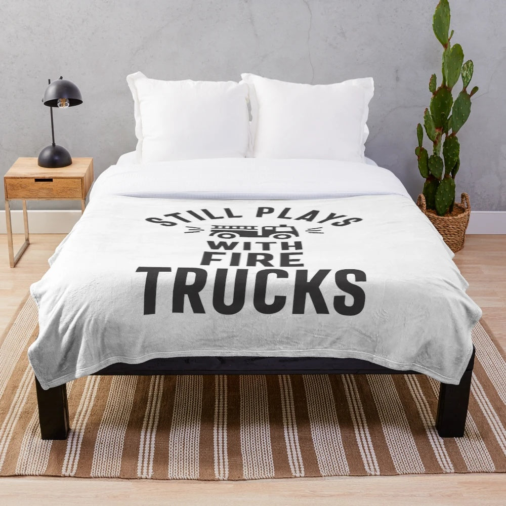 Firetruck plush blanket with firefighter design
