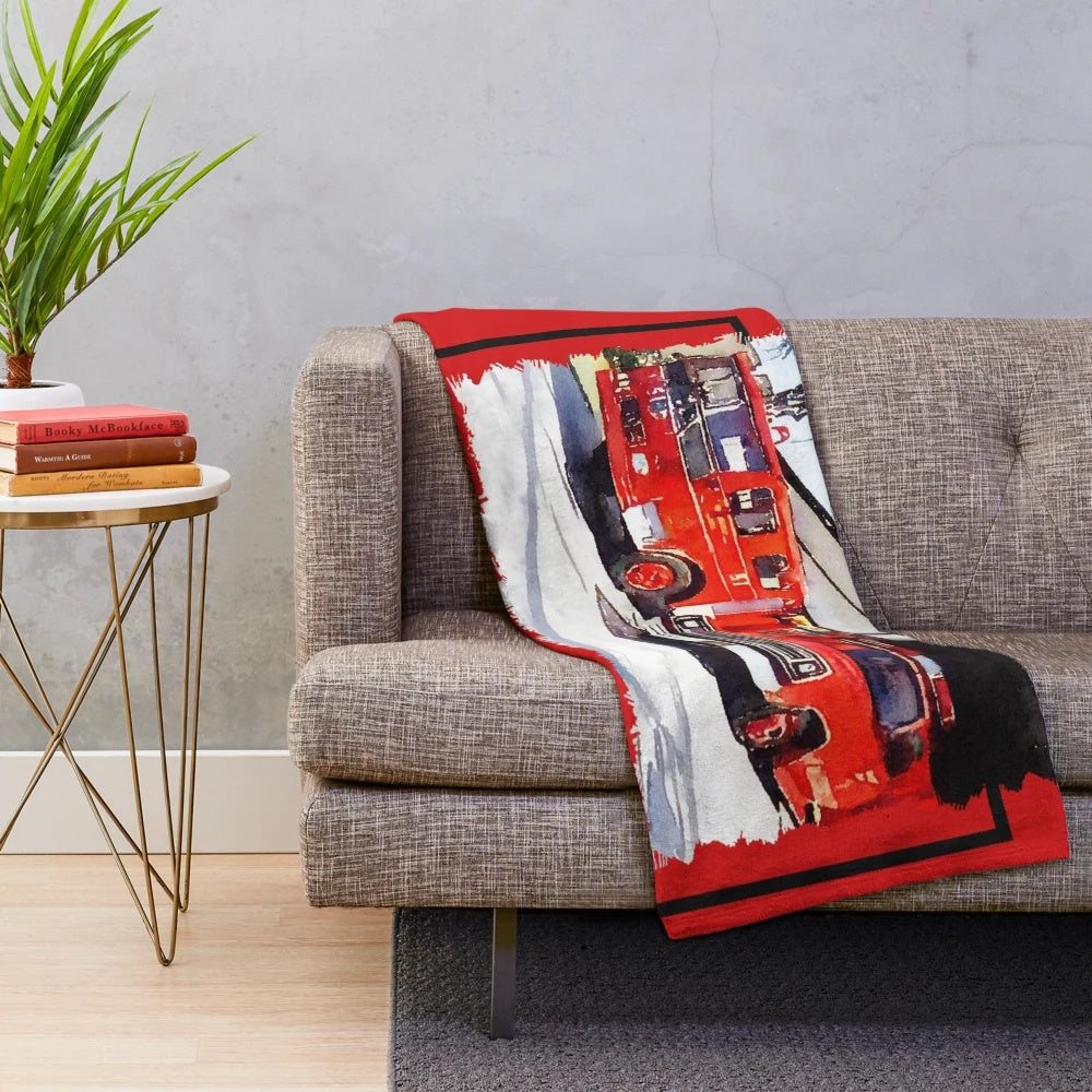 Plush blanket featuring a firetruck design inspired by the 1970s TV show 'Emergency!
