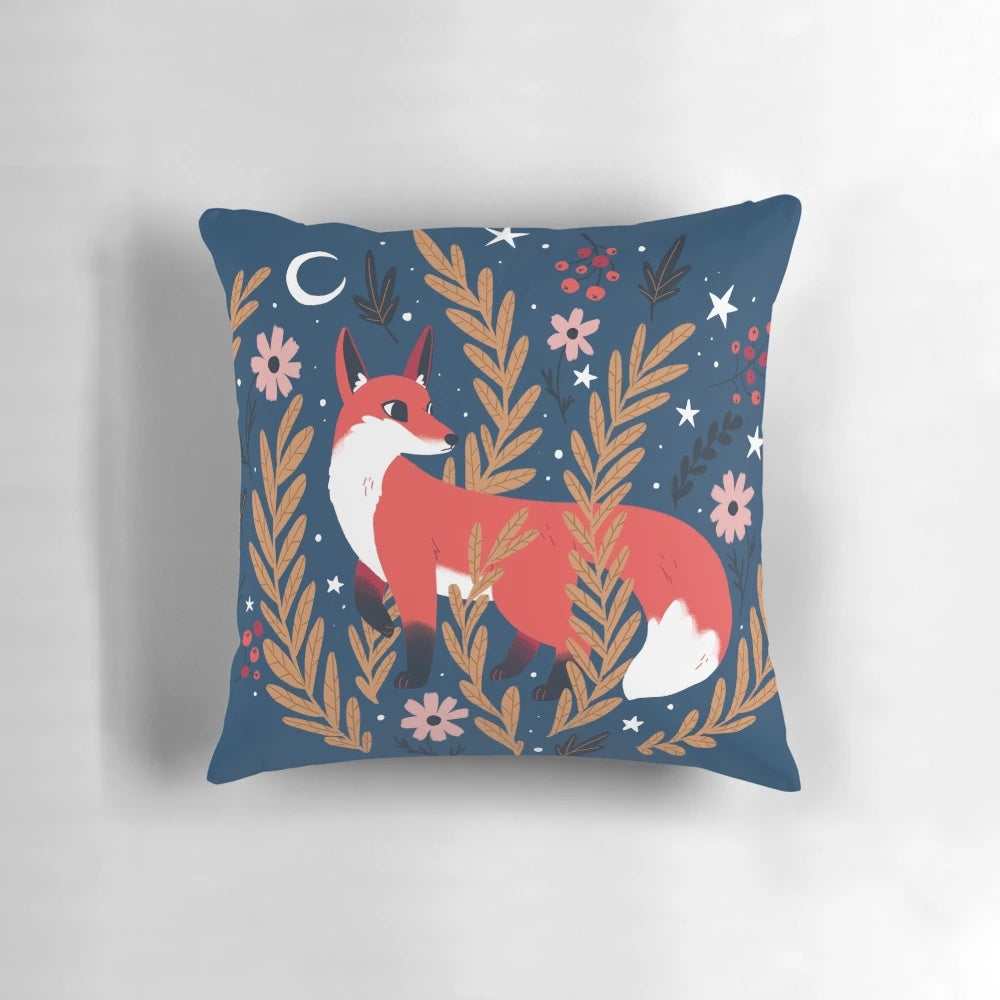 Soft and plush first snow woodland animal and floral pattern pillow for home decor