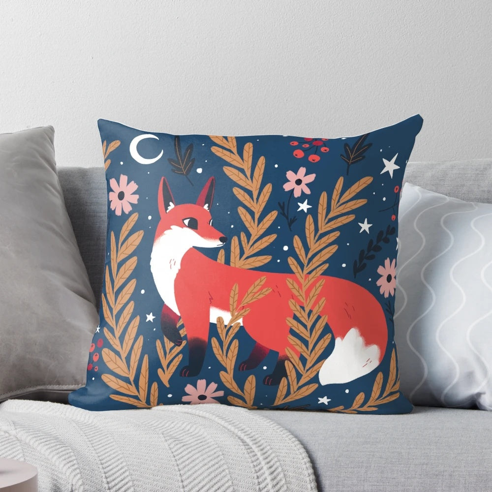 Soft and plush first snow woodland animal and floral pattern pillow for home decor