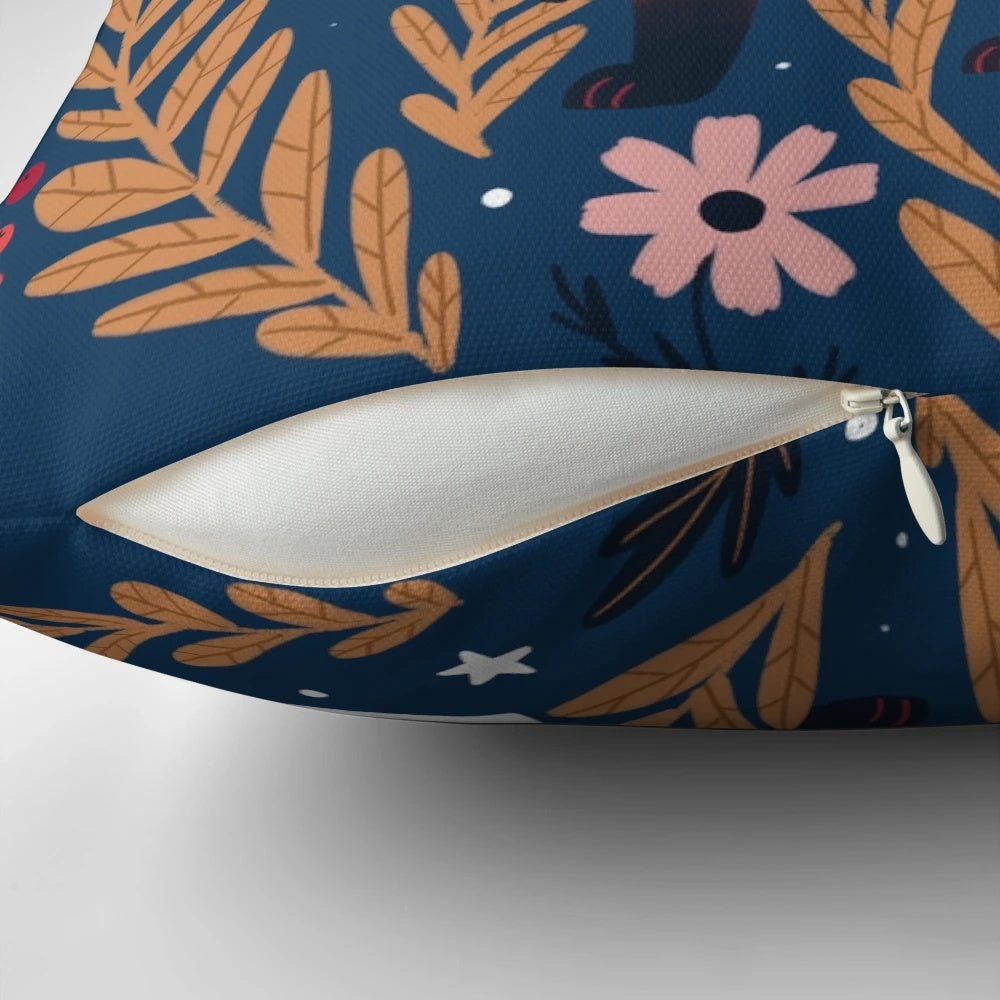 Soft and plush first snow woodland animal and floral pattern pillow for home decor