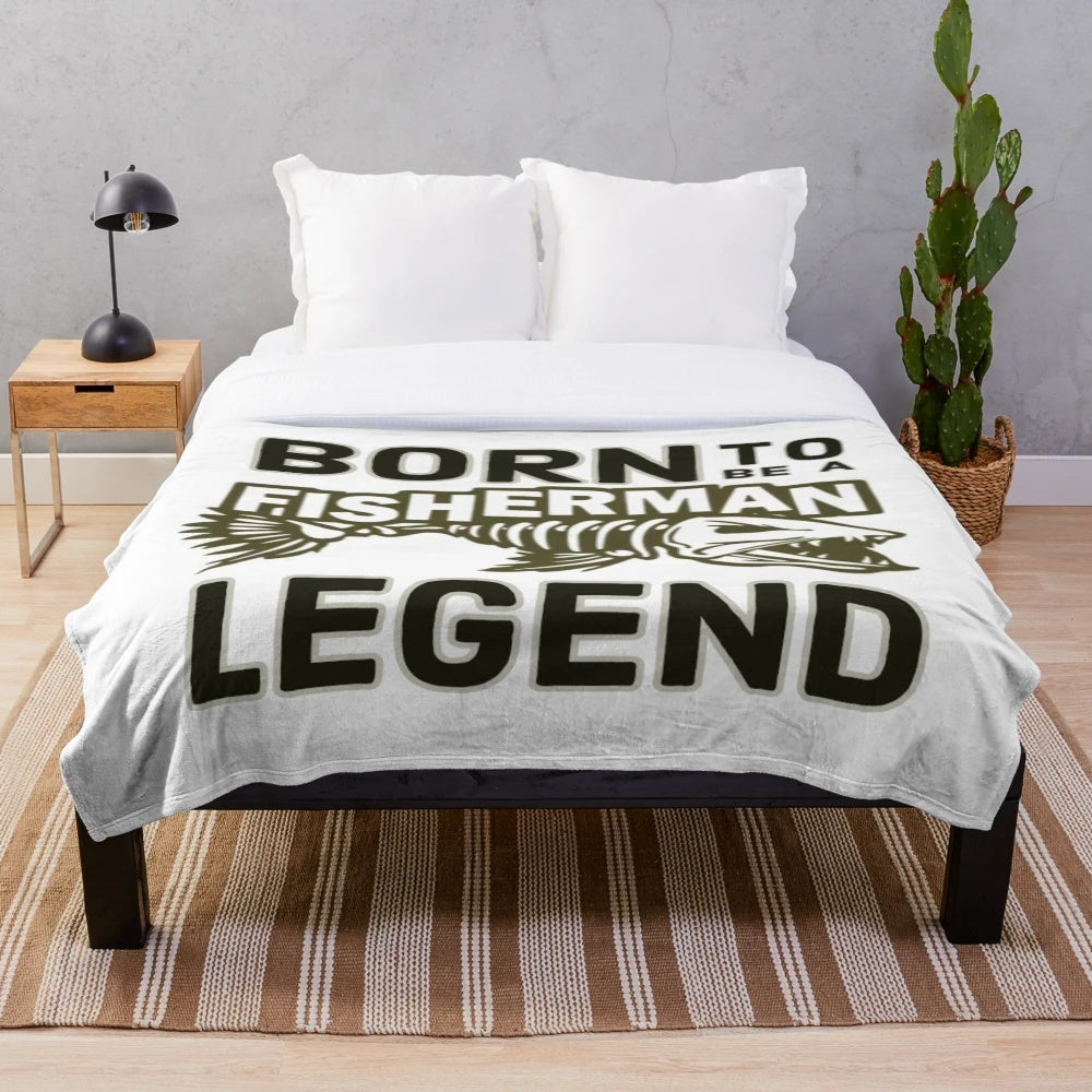 Fisherman Plush Blanket with Fishing Themed Design