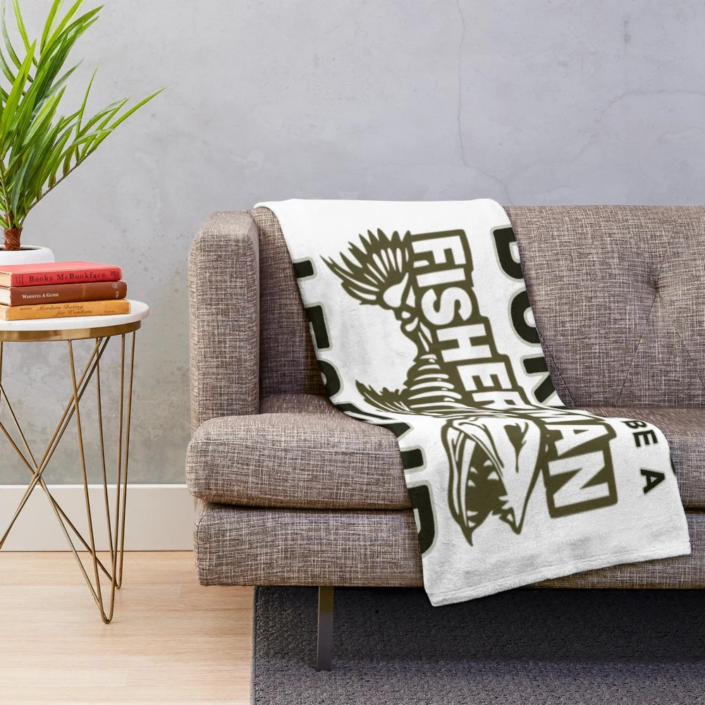 Fisherman Plush Blanket with Fishing Themed Design