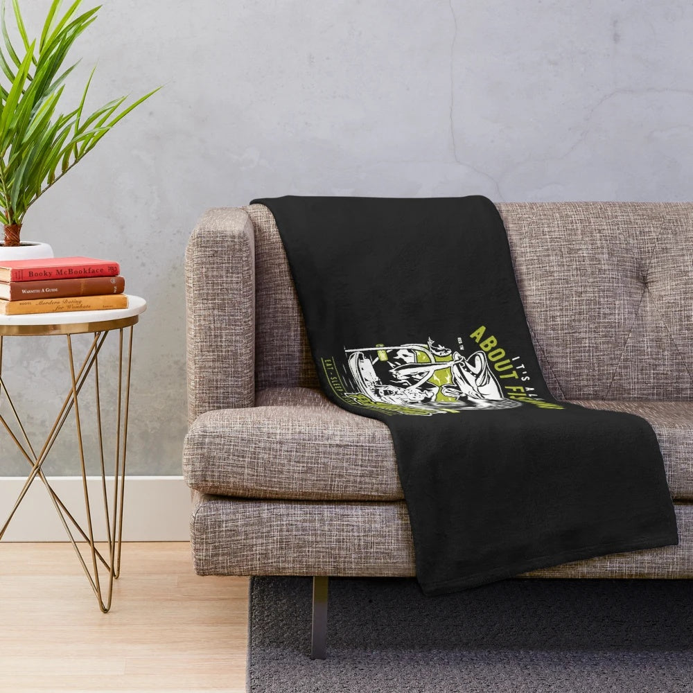A soft and comfortable plush blanket featuring a fishing-themed t-shirt design