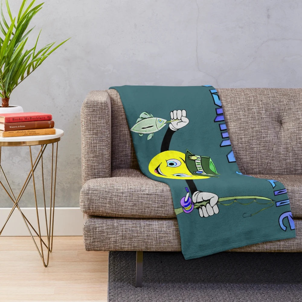 Fishing-themed plush blanket with fish and "Fishing Is Life" text