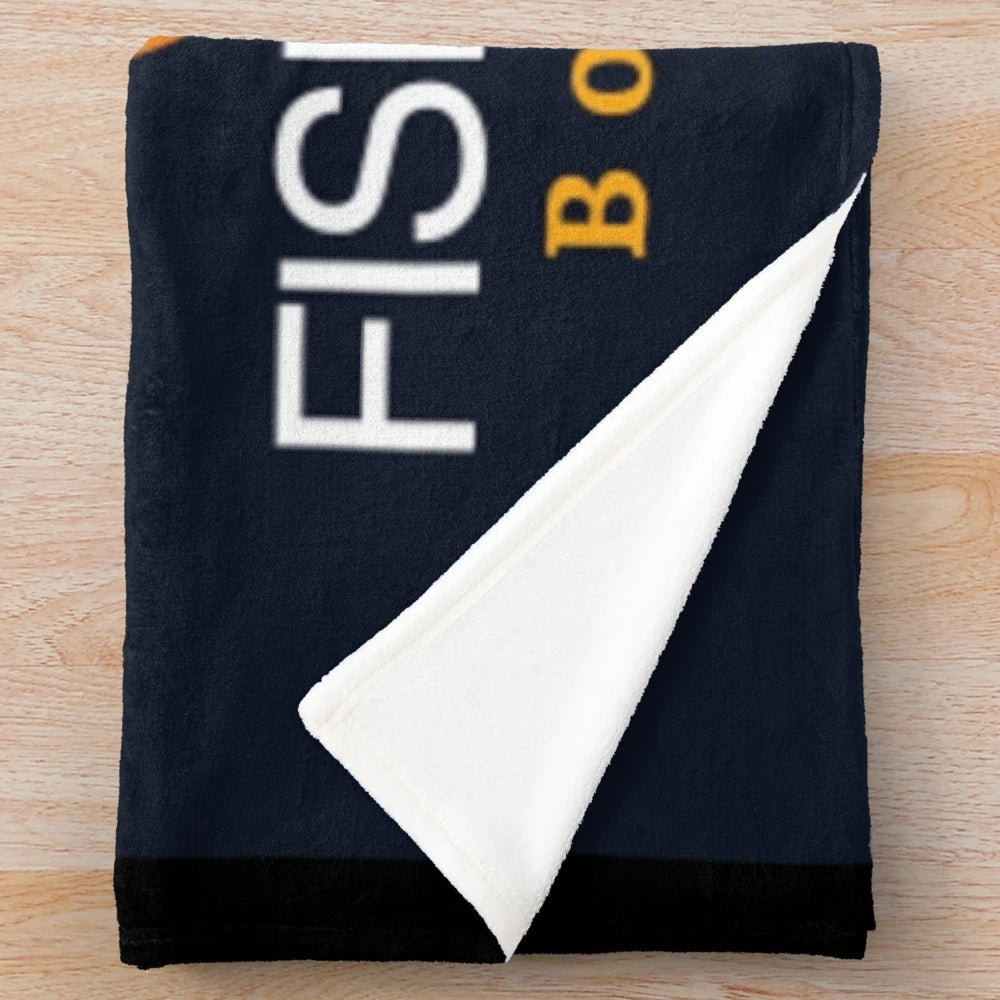 Plush blanket with a fishing club logo design