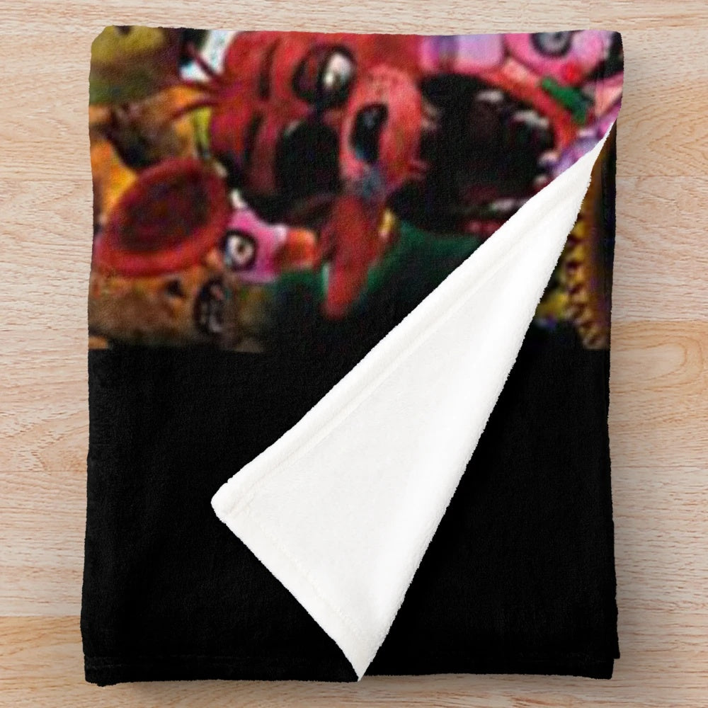 Five Nights at Freddy's inspired plush blanket featuring Freddy Fazbear and other animatronics