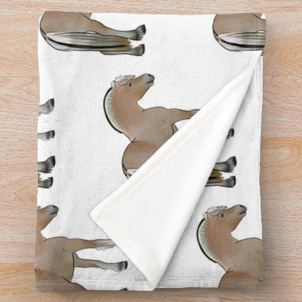 Soft and cuddly plush blanket featuring a Fjord horse design