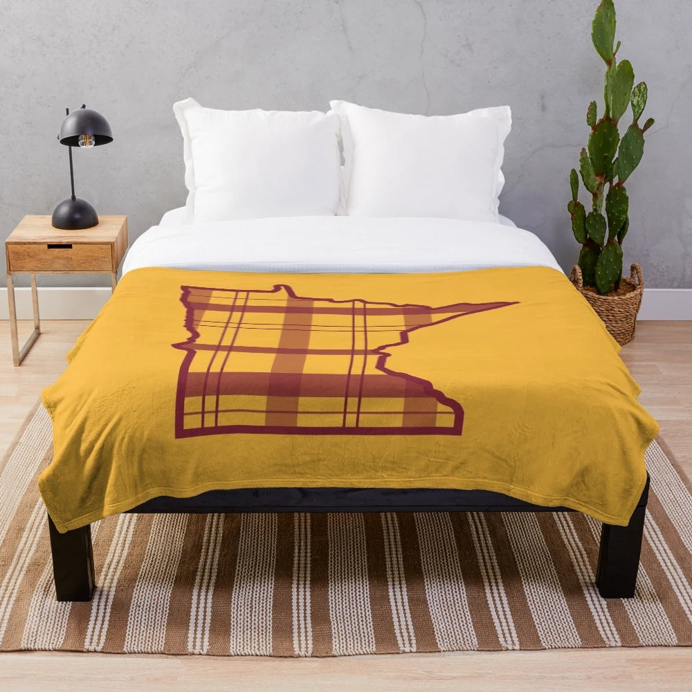 Flannel plush blanket featuring the Minnesota state outline
