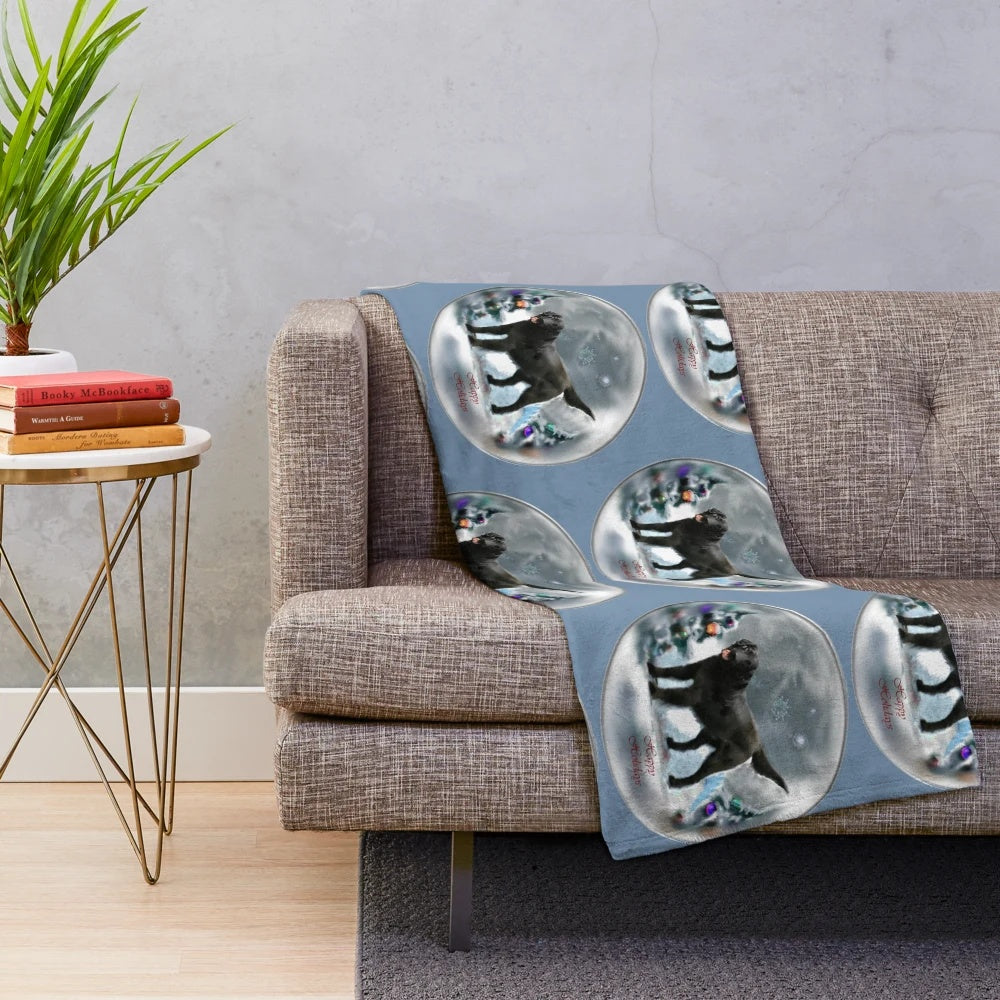 Flat Coated Retriever Plush Blanket with Christmas Wreath