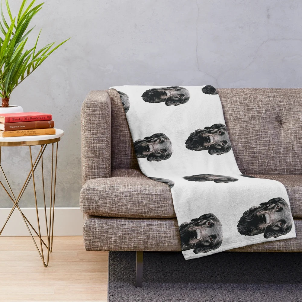 Flat coated retriever dog illustration on a plush blanket