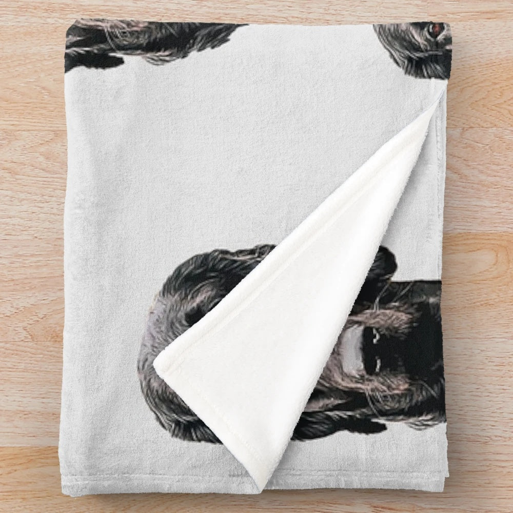 Flat coated retriever dog illustration on a plush blanket