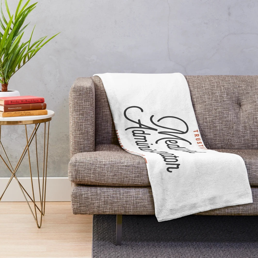 Medical administrator using cozy fleece blanket