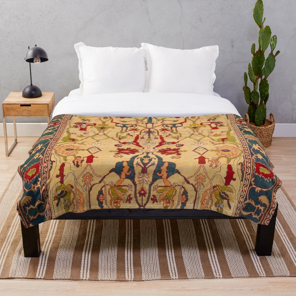 Soft and plush blanket with an antique Persian rug-inspired floral design