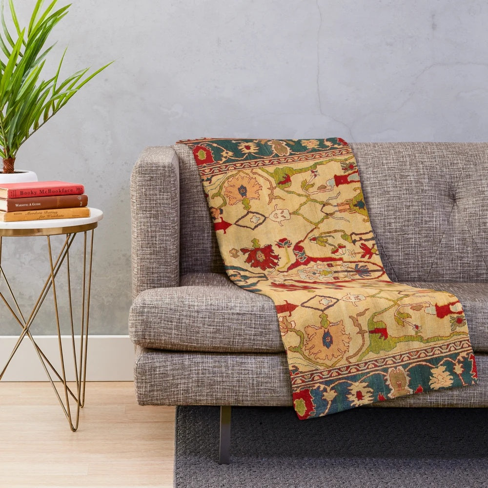 Soft and plush blanket with an antique Persian rug-inspired floral design