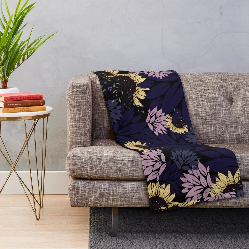 Floral black plush blanket with soft, cozy fabric