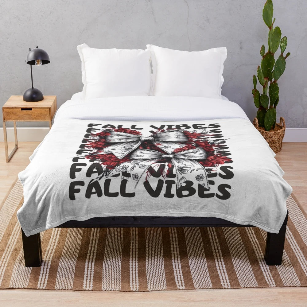 Cozy floral fall plush blanket with coquette bow