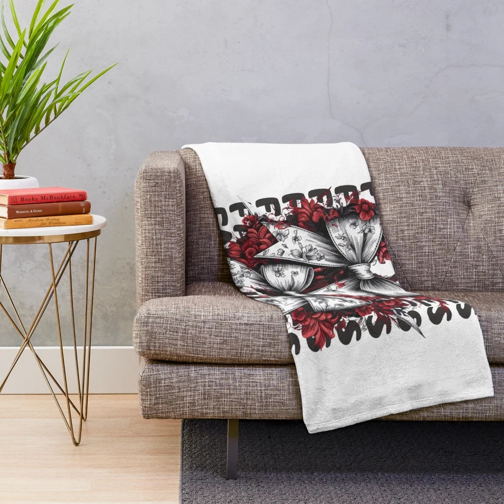 Cozy floral fall plush blanket with coquette bow