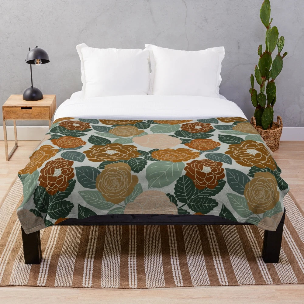 Fall roses floral design plush blanket