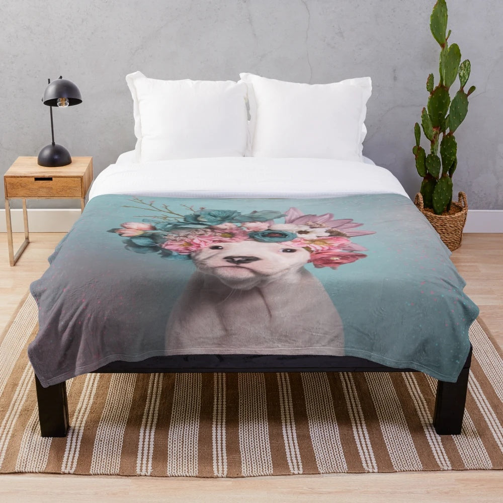 Soft and cuddly floral plush blanket perfect for dog lovers